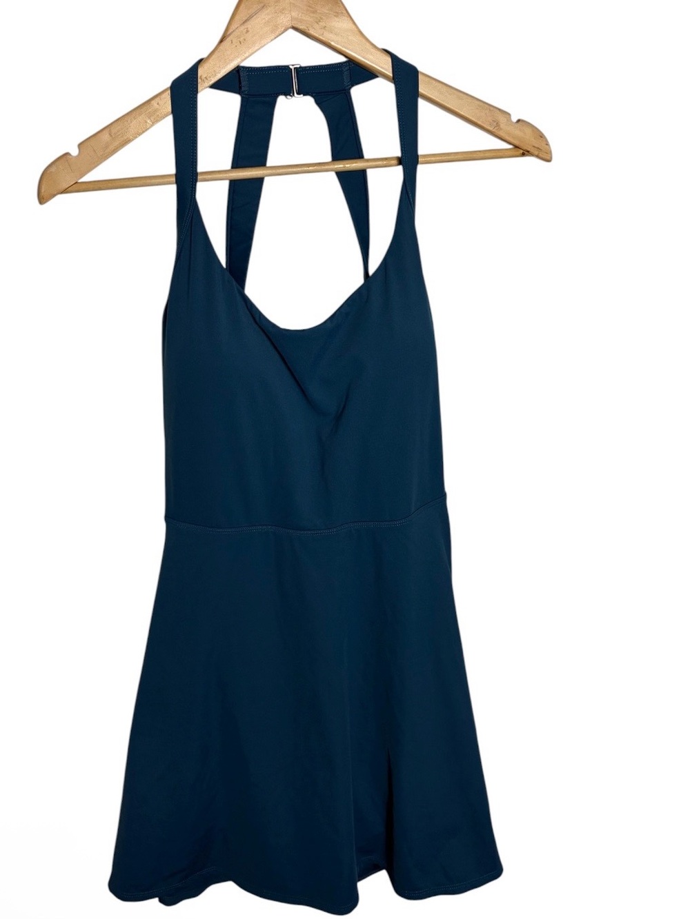 Teal nylon active wear halter dress with built in shorts pockets size L